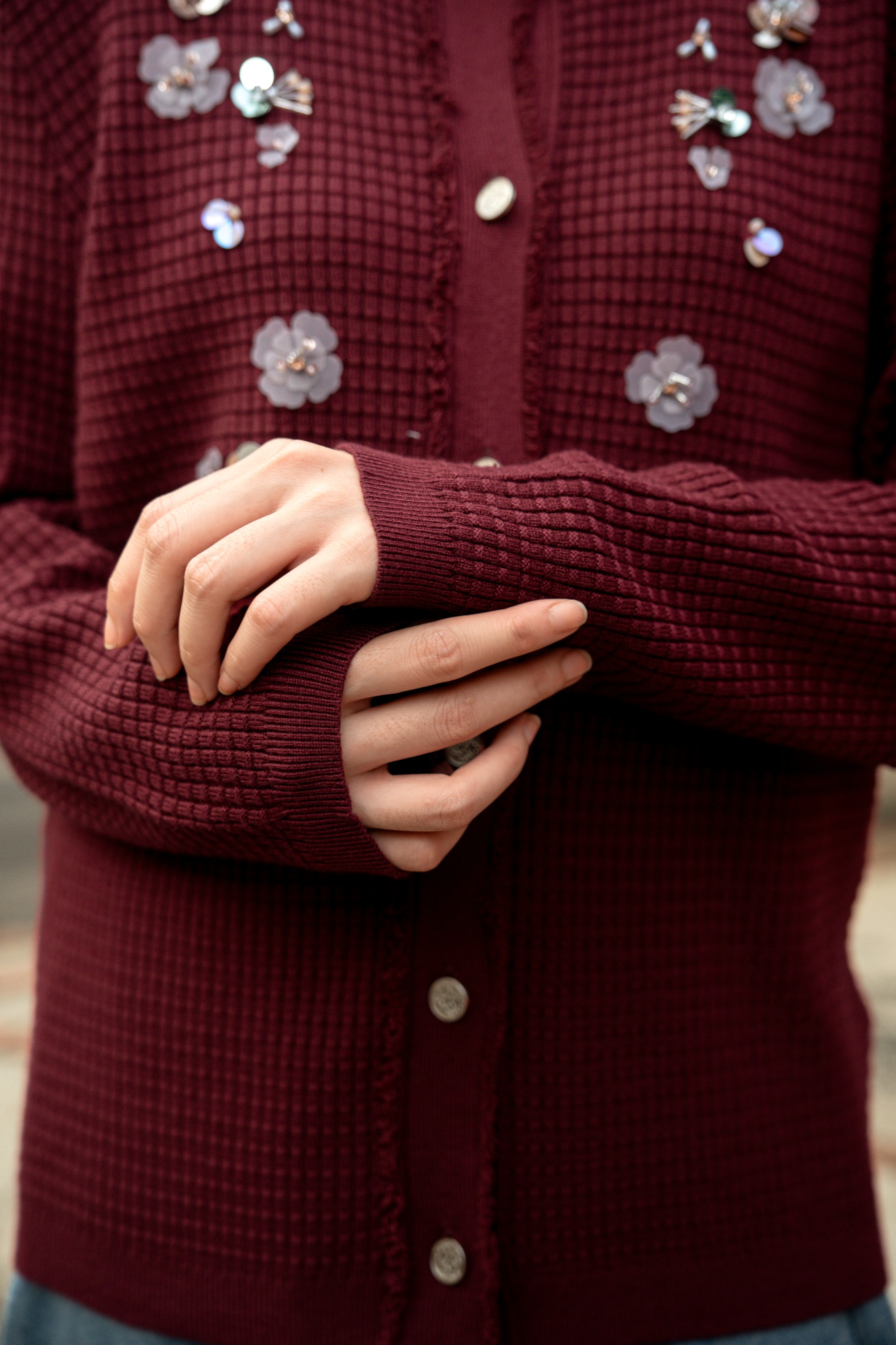 Elara Bloom Cardigan in Maroon