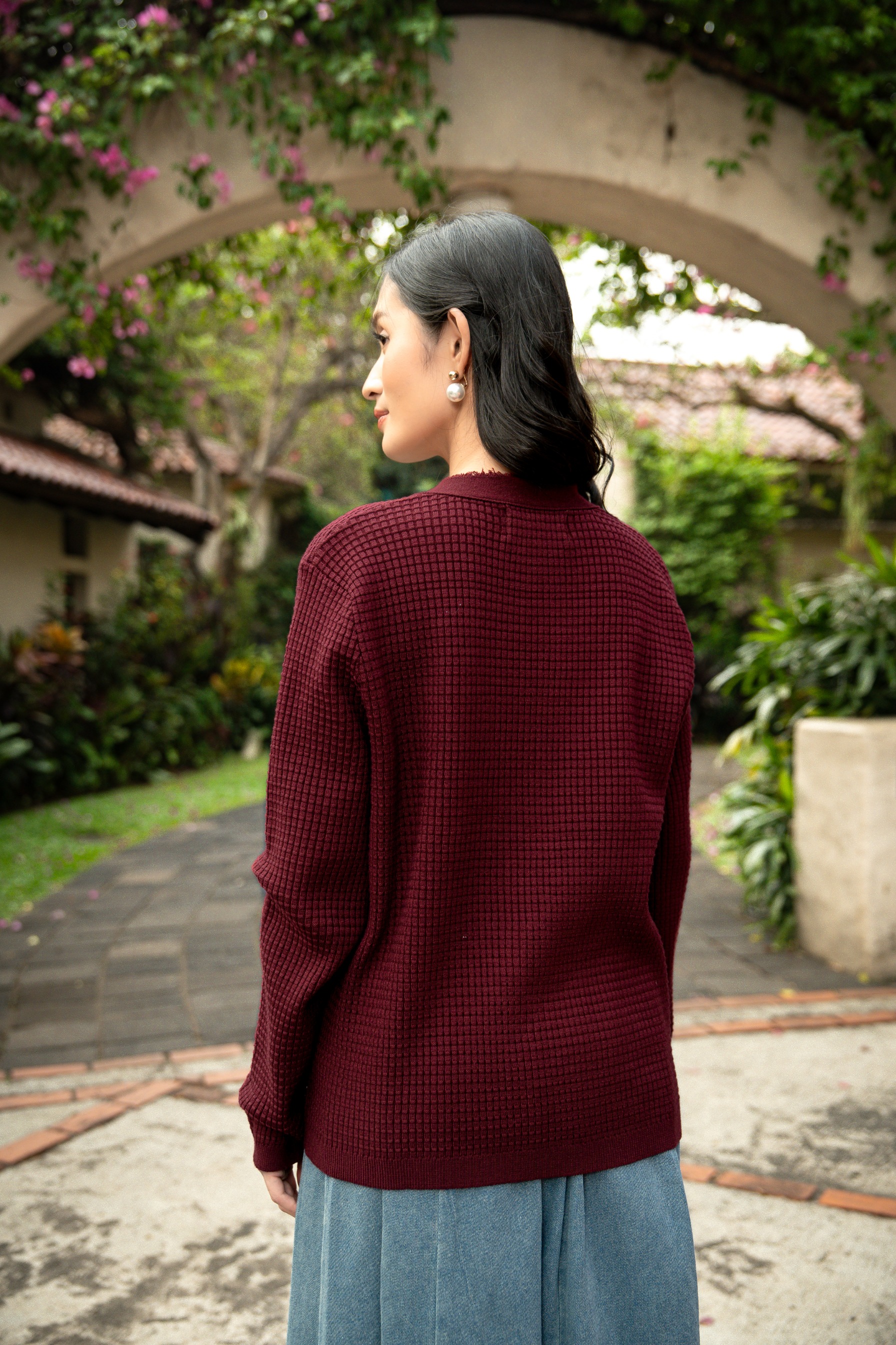 Elara Bloom Cardigan in Maroon