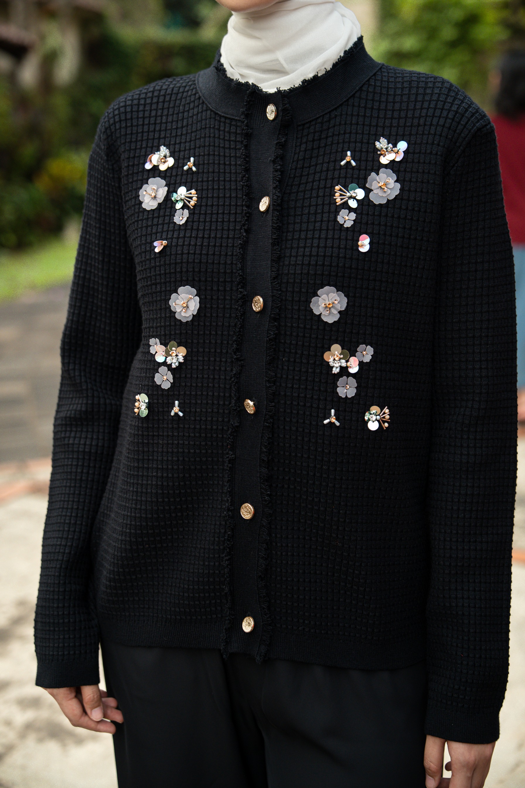 Elara Bloom Cardigan in Black
