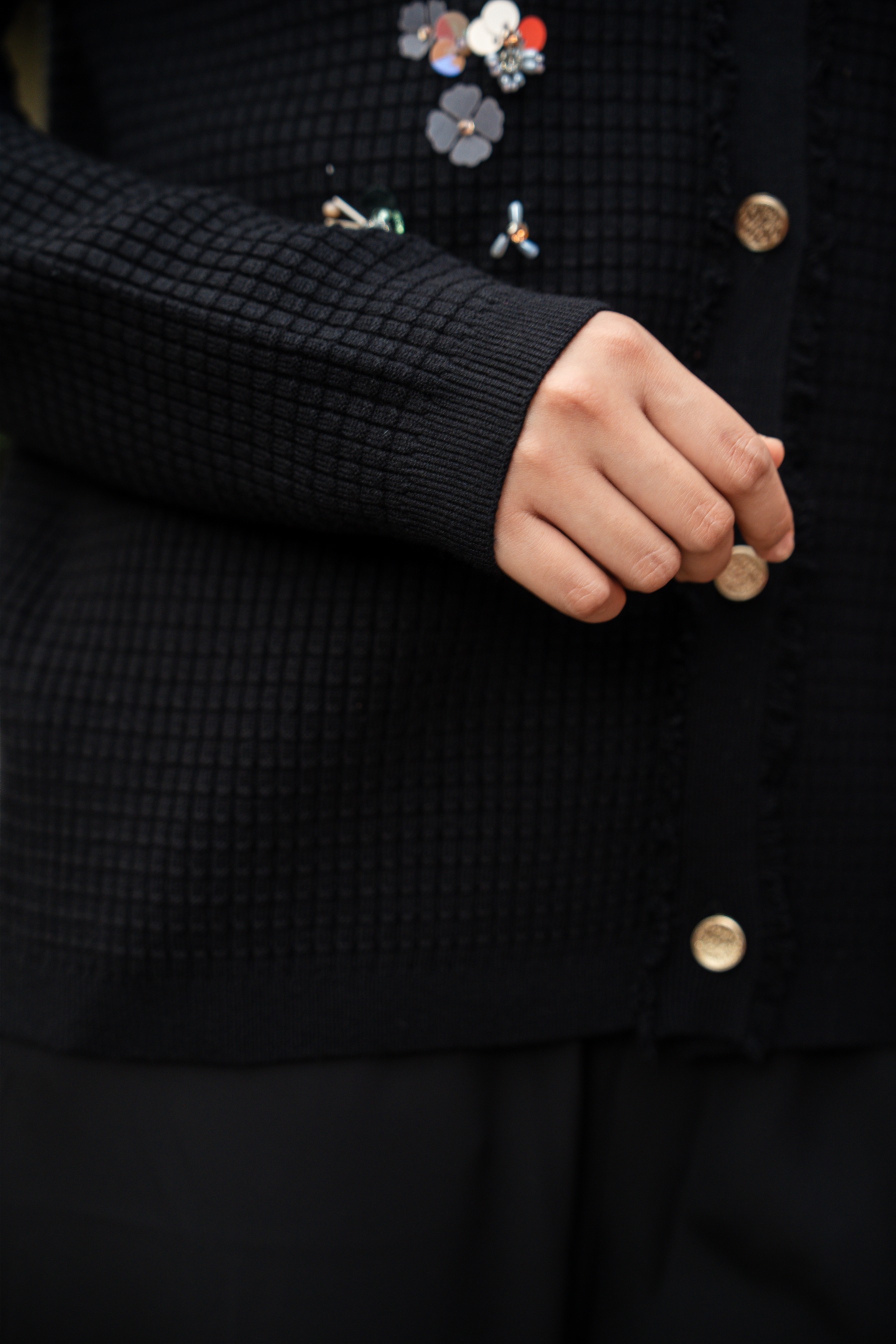 Elara Bloom Cardigan in Black