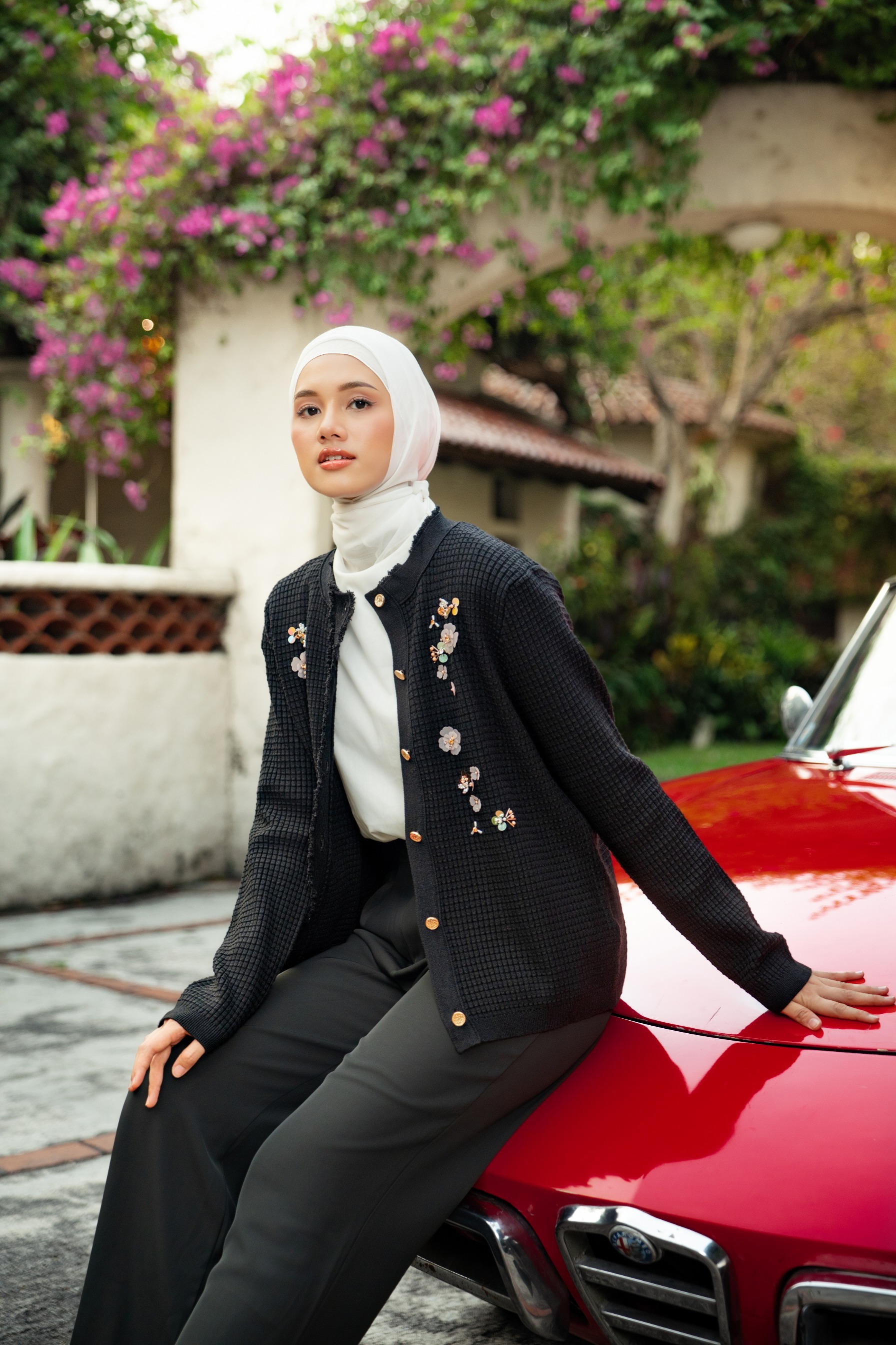 Elara Bloom Cardigan in Black