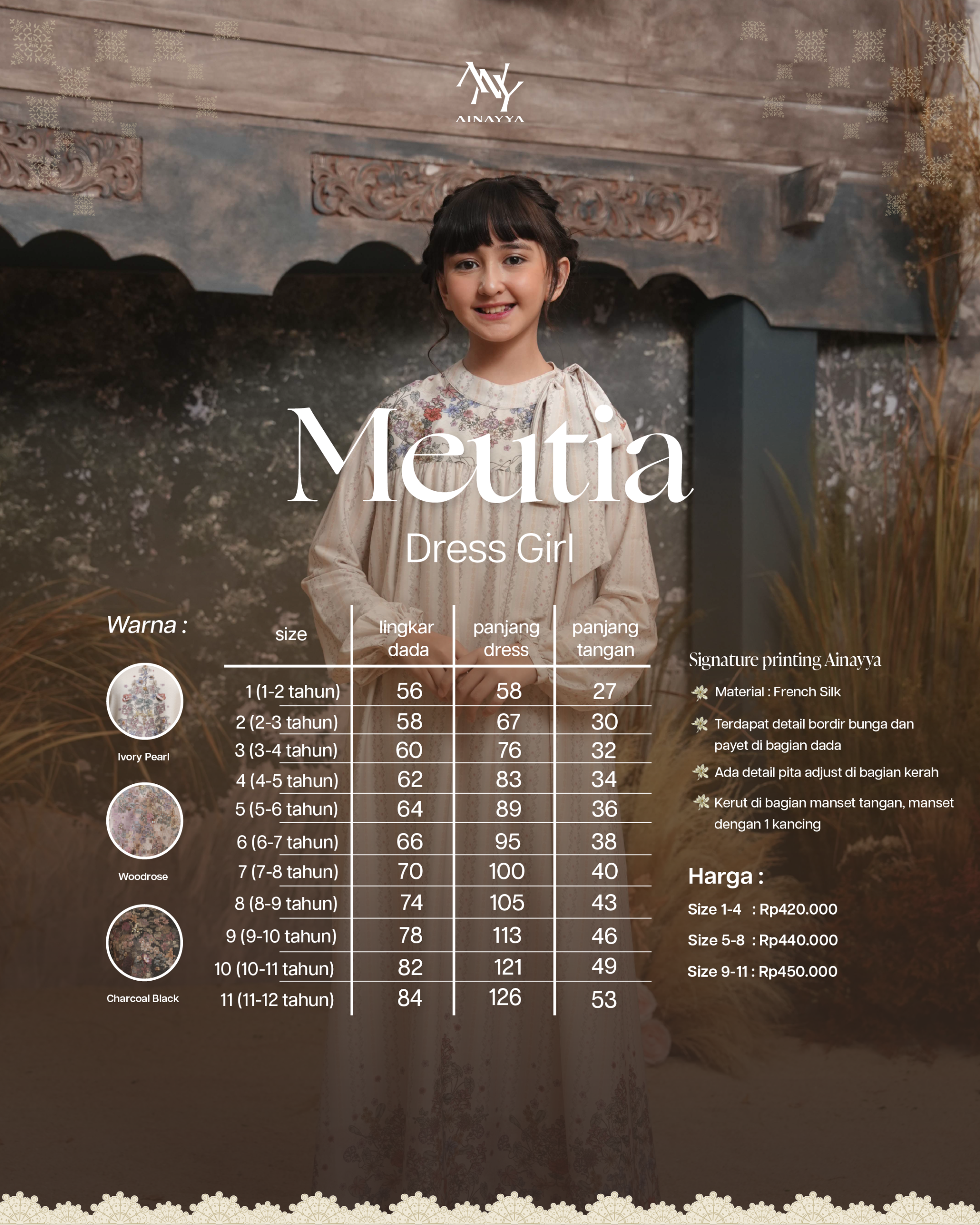 Meutia Dress Kids in Charcoal Black