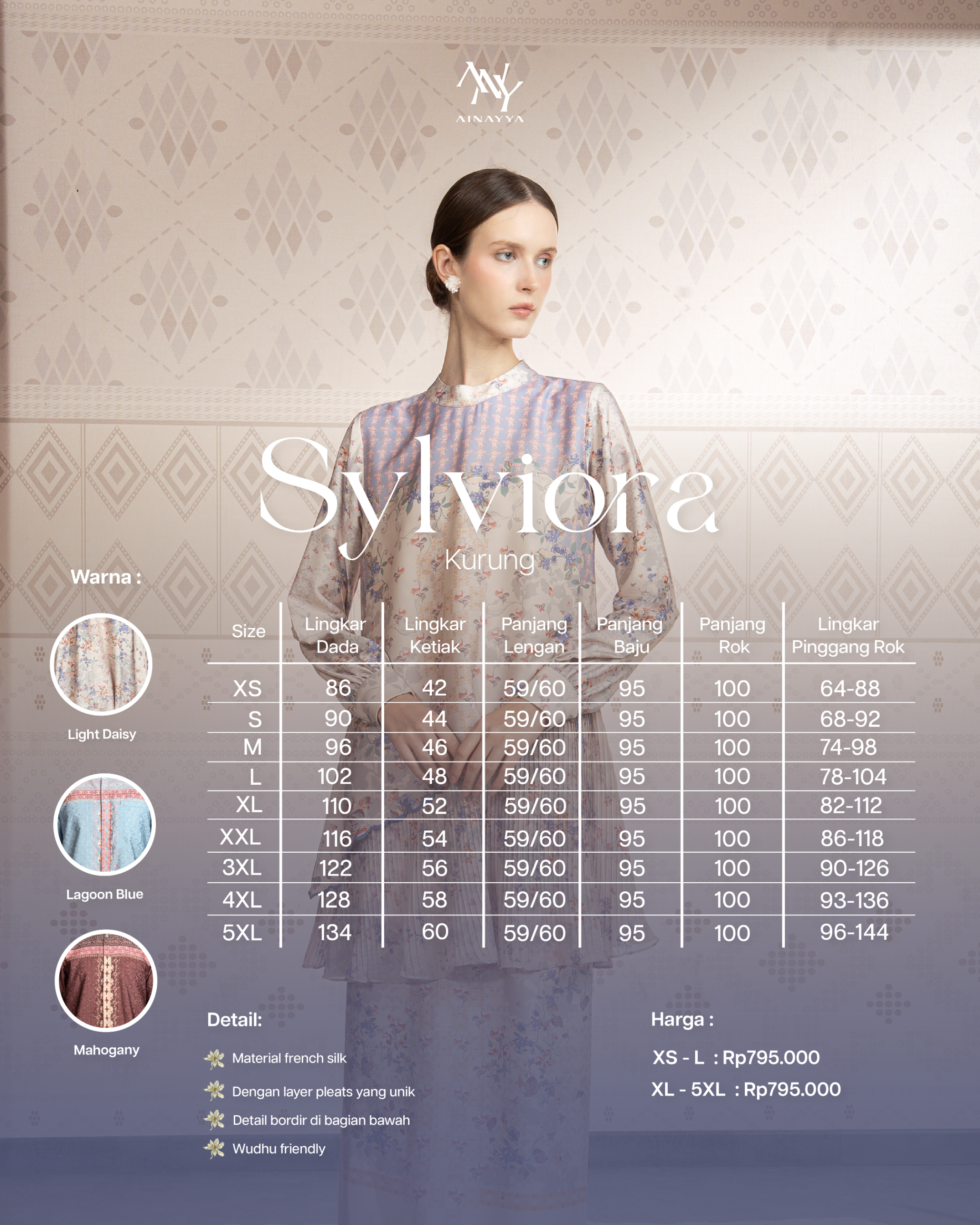 Sylviora Kurung in Lagoon Blue