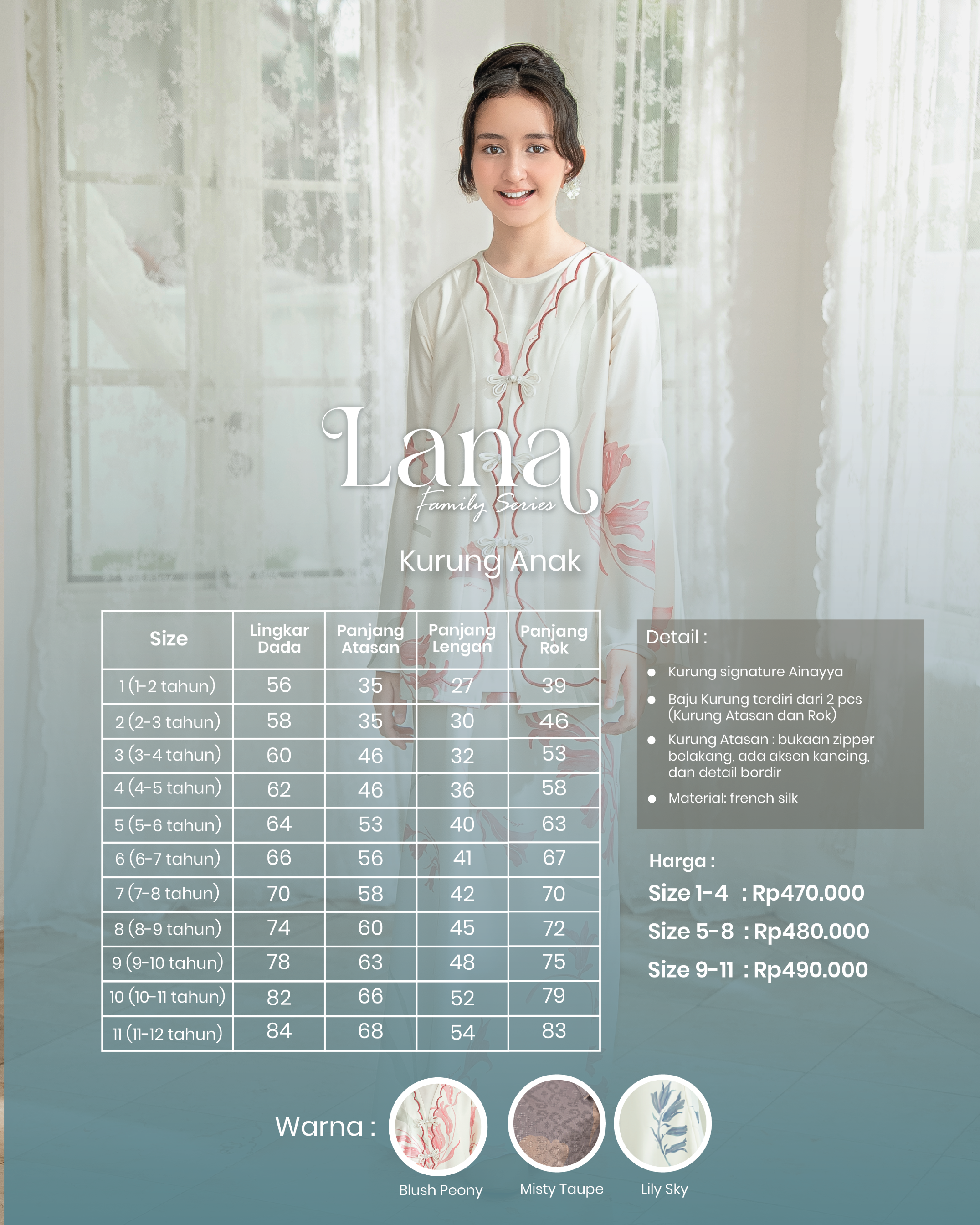PO Lana Kurung Anak in Misty Taupe