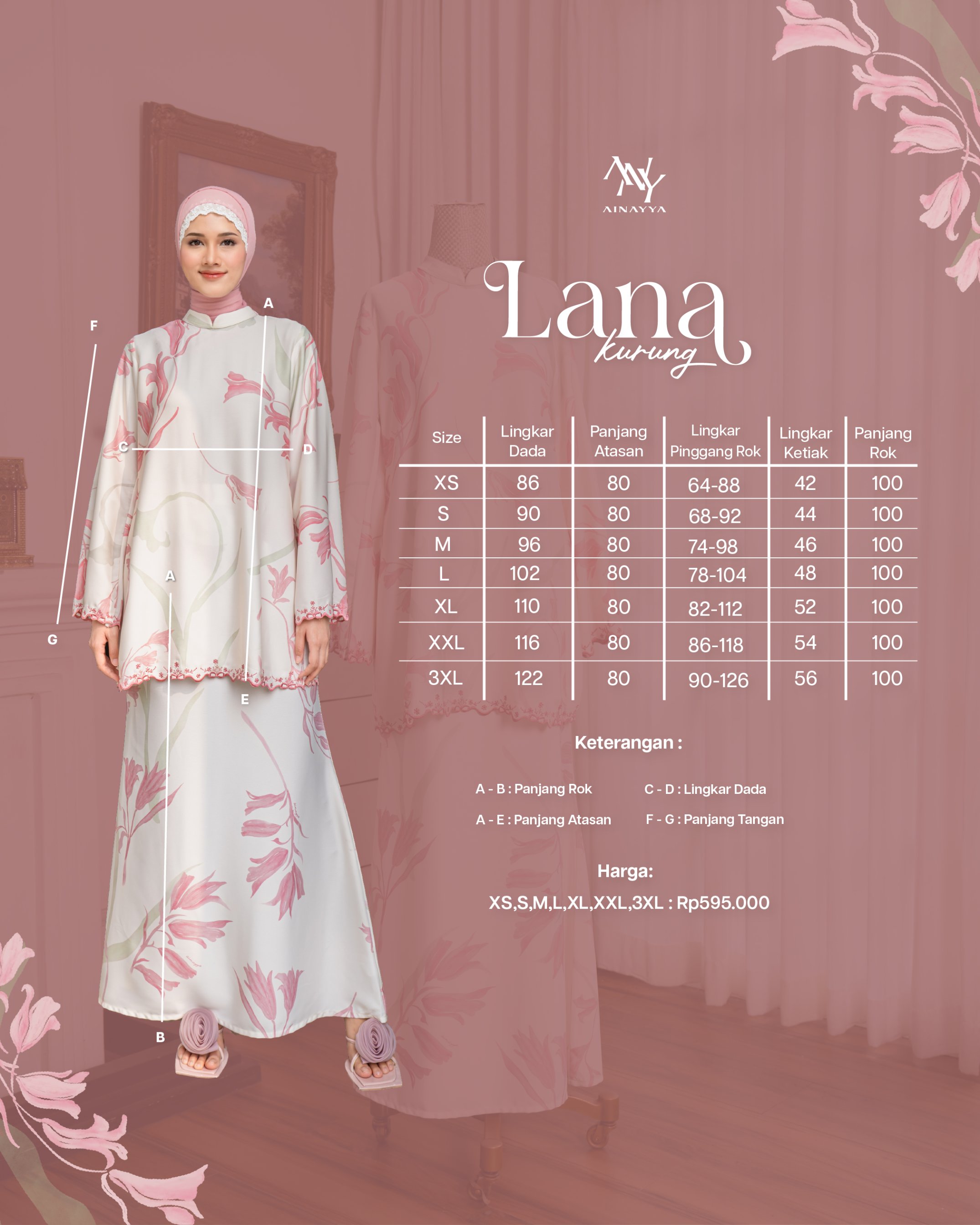 Lana Kurung in Blush Peony