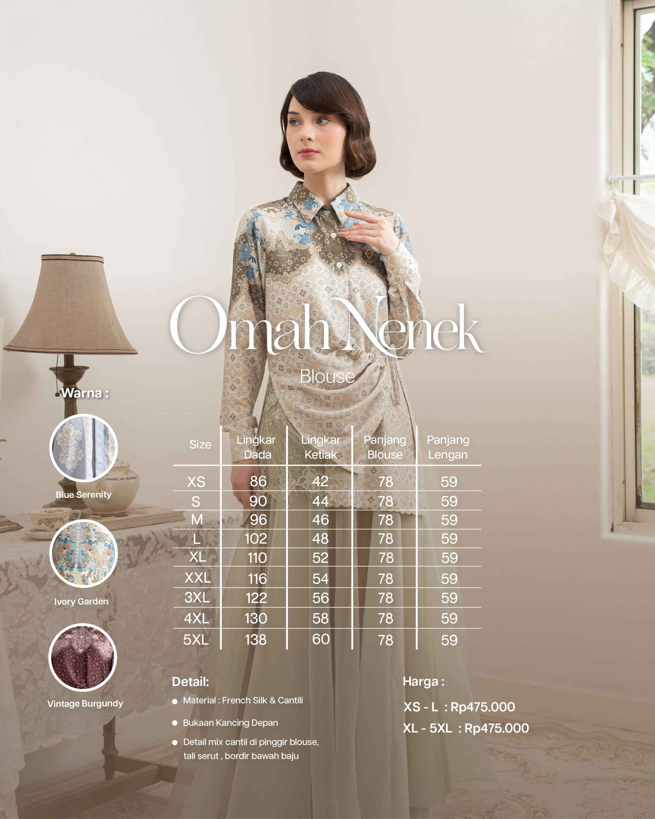 PO Omah Nenek Blouse in Ivory Garden