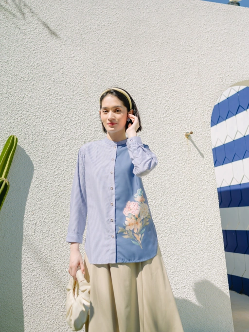 Image of Yeona Blouse in Steel Blue