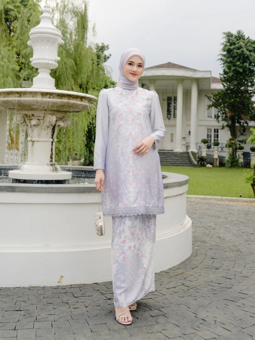 PO Hayati Kurung in Silver Gray