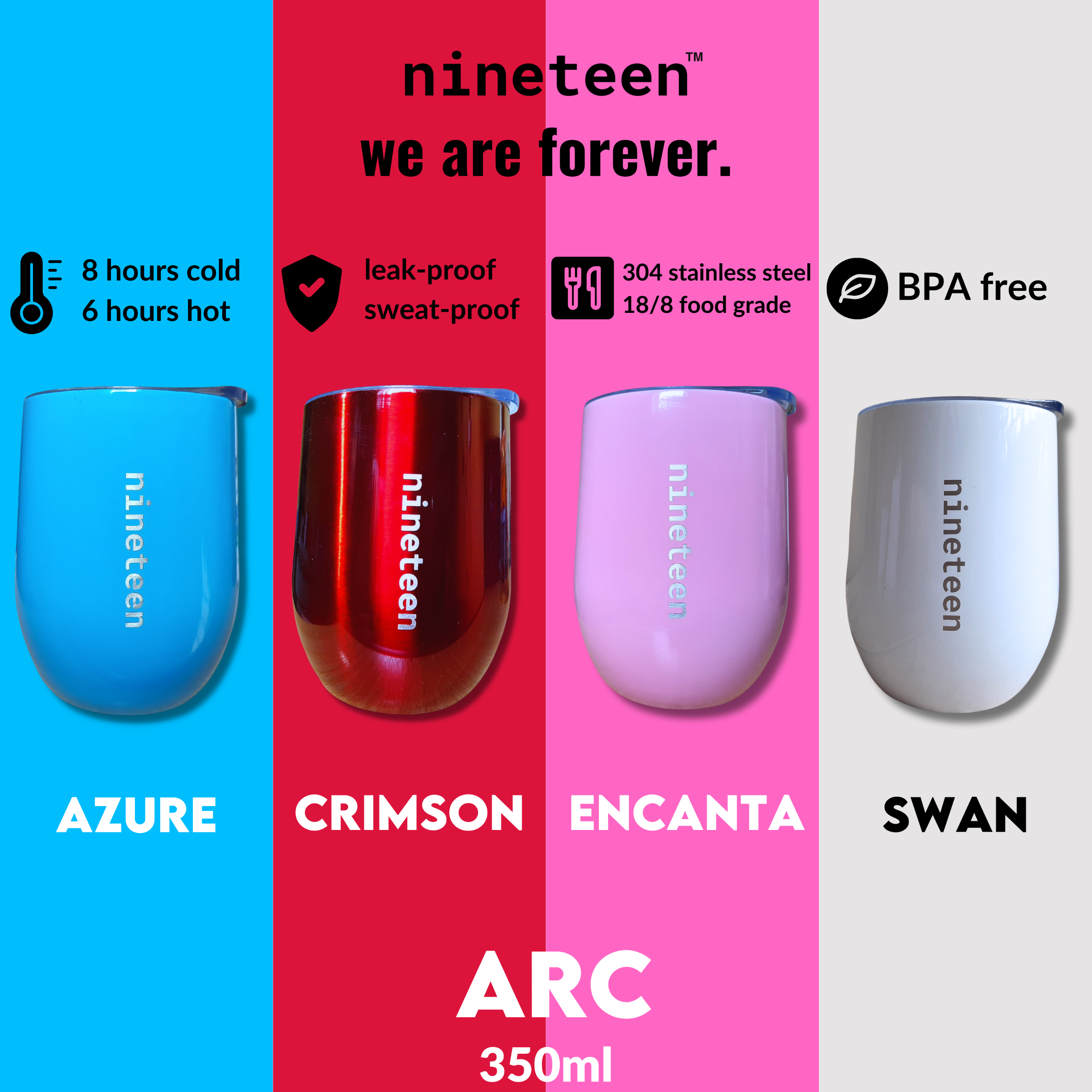 nineteen Arc Vacuum Insulated Tumbler 350ml - Swan