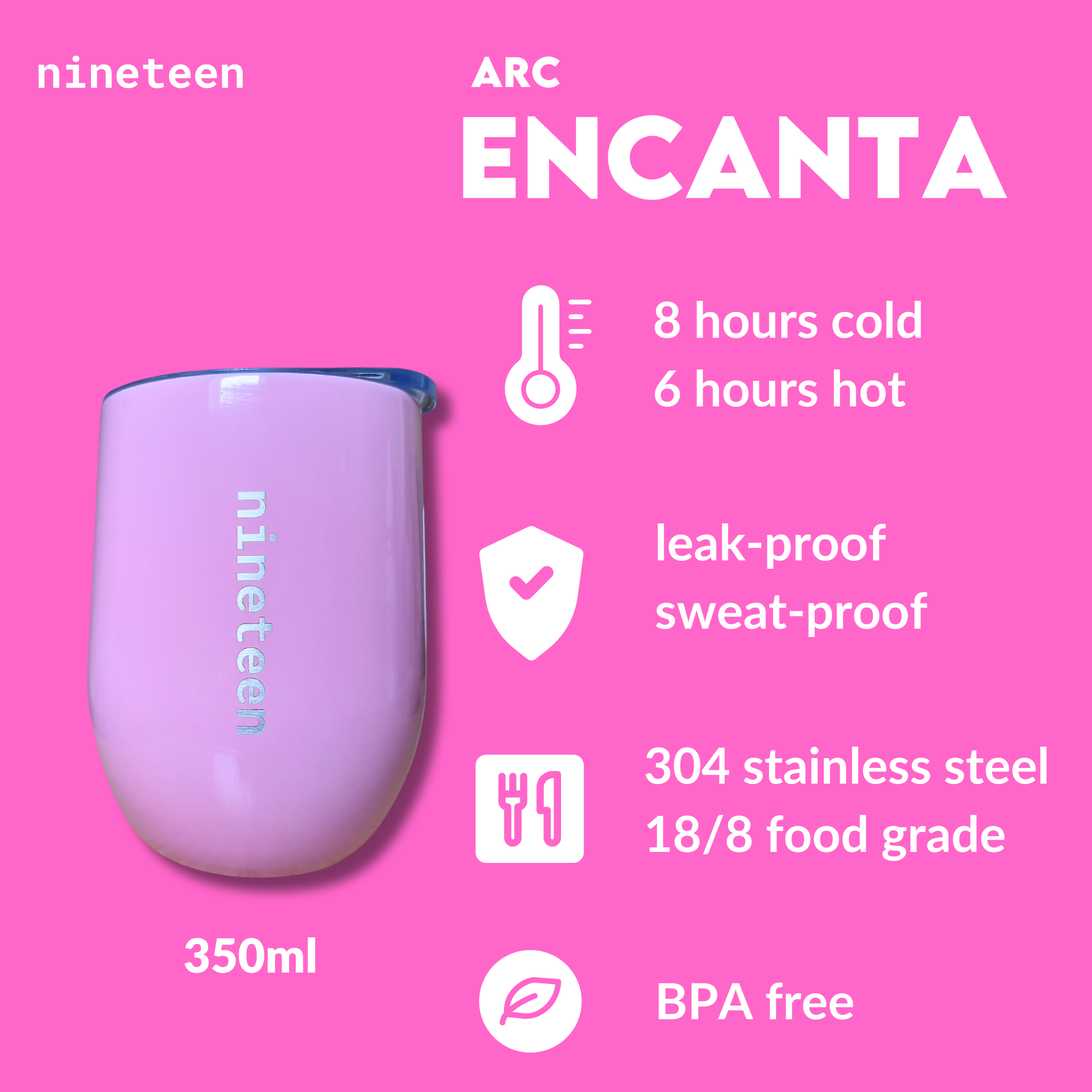 nineteen Arc Vacuum Insulated Tumbler 350ml - Encanta