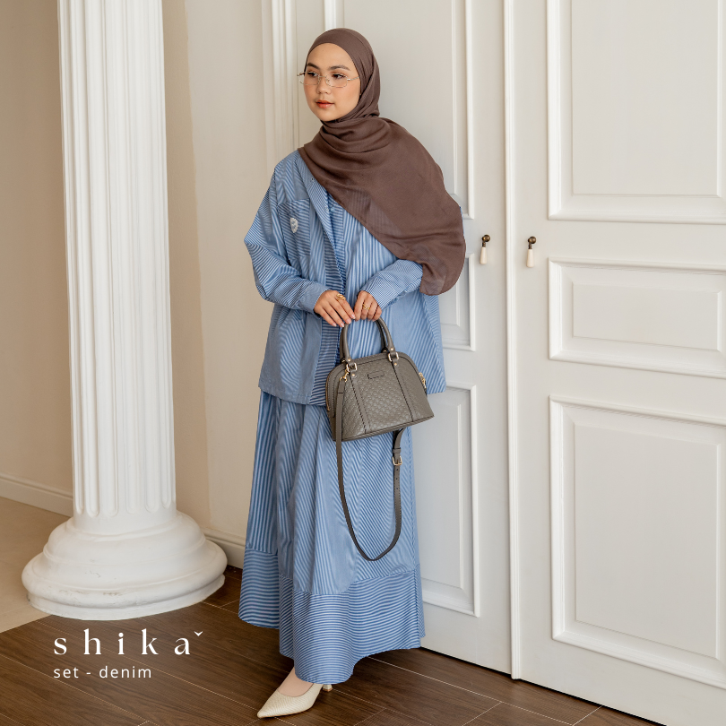Shika SUMMER SET Stiripe one set busui setelan wanita cotton - Marvshe