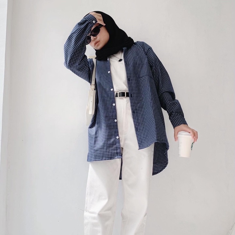 Alesha navy square oversized shirt MARVSHE