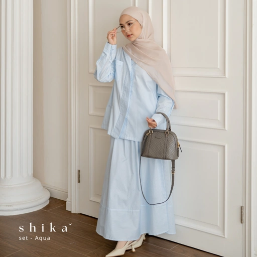 Shika SUMMER SET Stiripe one set busui setelan wanita cotton - Marvshe