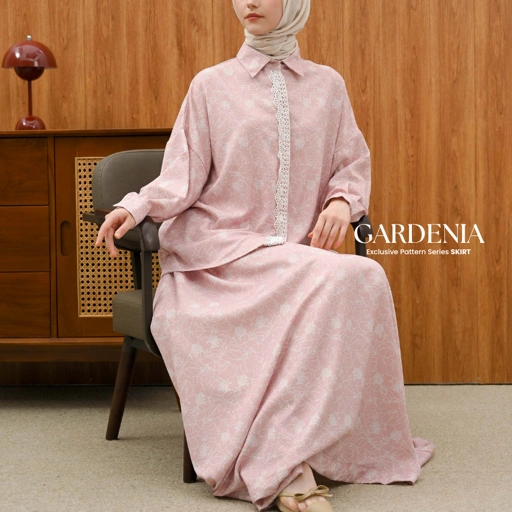 Image of GARDENIA SERIES PATTERN ABAYA DRESS KEMEJA EMBROIDERY BUSUI FRIENDLY - MARVSHE