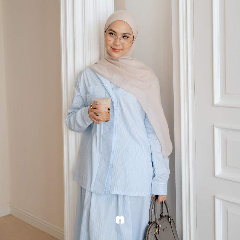 Shika SUMMER SET Stiripe one set busui setelan wanita cotton - Marvshe
