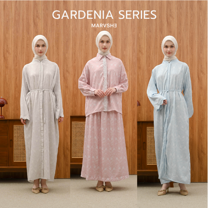 GARDENIA SERIES PATTERN ABAYA DRESS KEMEJA EMBROIDERY BUSUI FRIENDLY - MARVSHE
