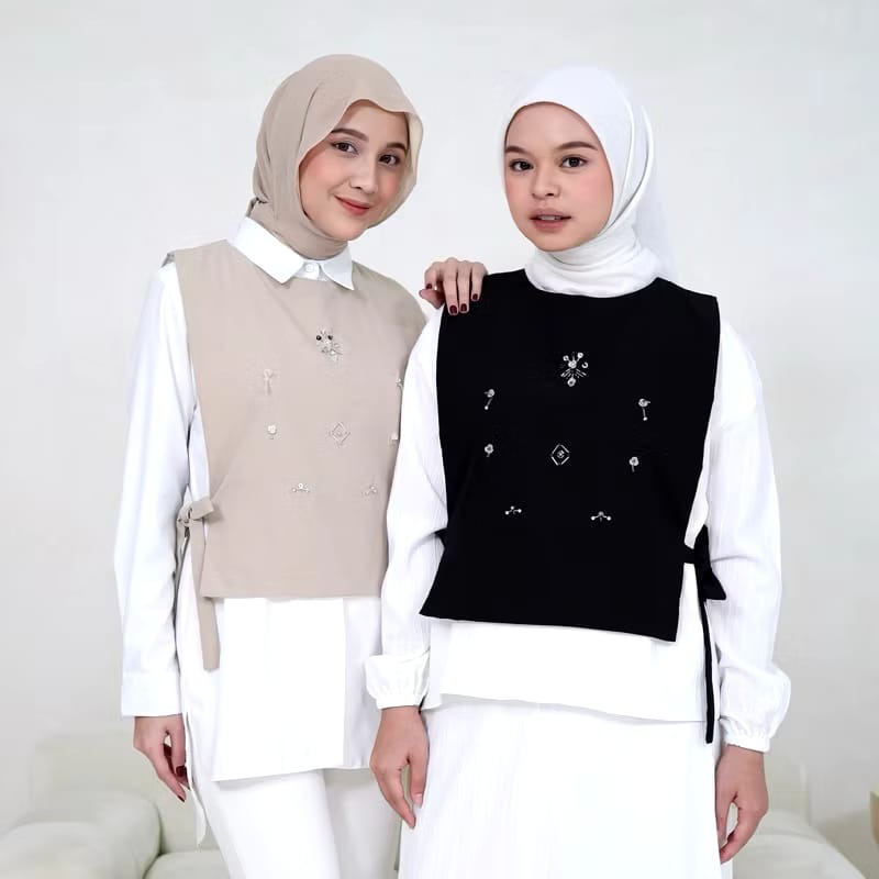 Cora Crystal Vest Beads Casual Wanita - Marvshe