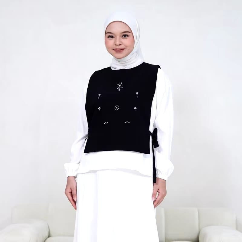 Cora Crystal Vest Beads Casual Wanita - Marvshe