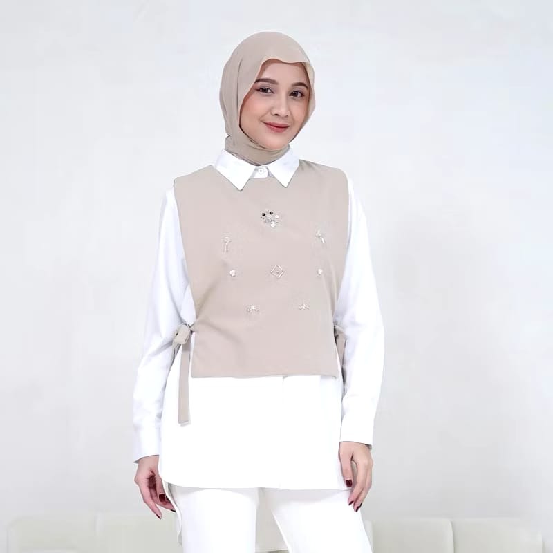 Cora Crystal Vest Beads Casual Wanita - Marvshe