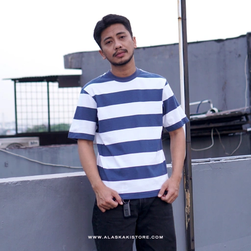 Image of Big Striped Tshirt White Navy UQ4040