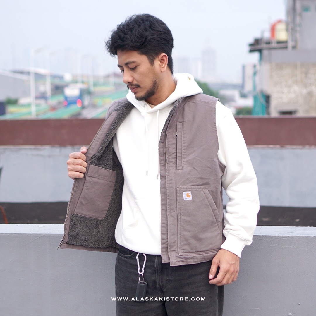 Unisex Canvas Sherpa Vest Jacket Grey CR1010