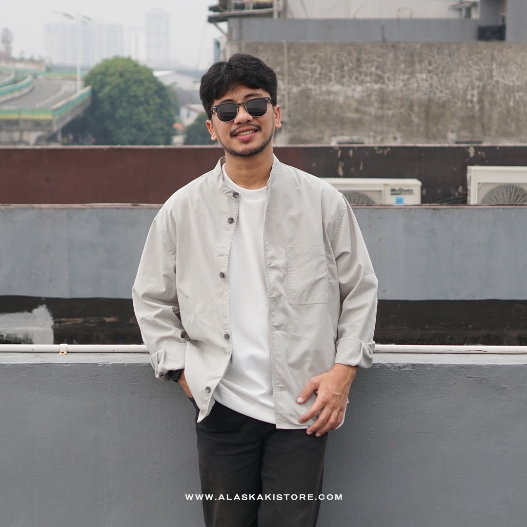 Collarless Long Sleeve Shirt Light Grey GL2003