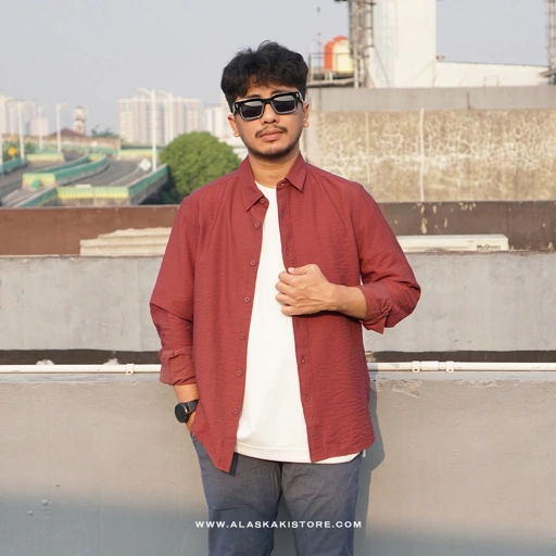 Crinkle Texture Long Sleeve Shirt Maroon SH2033