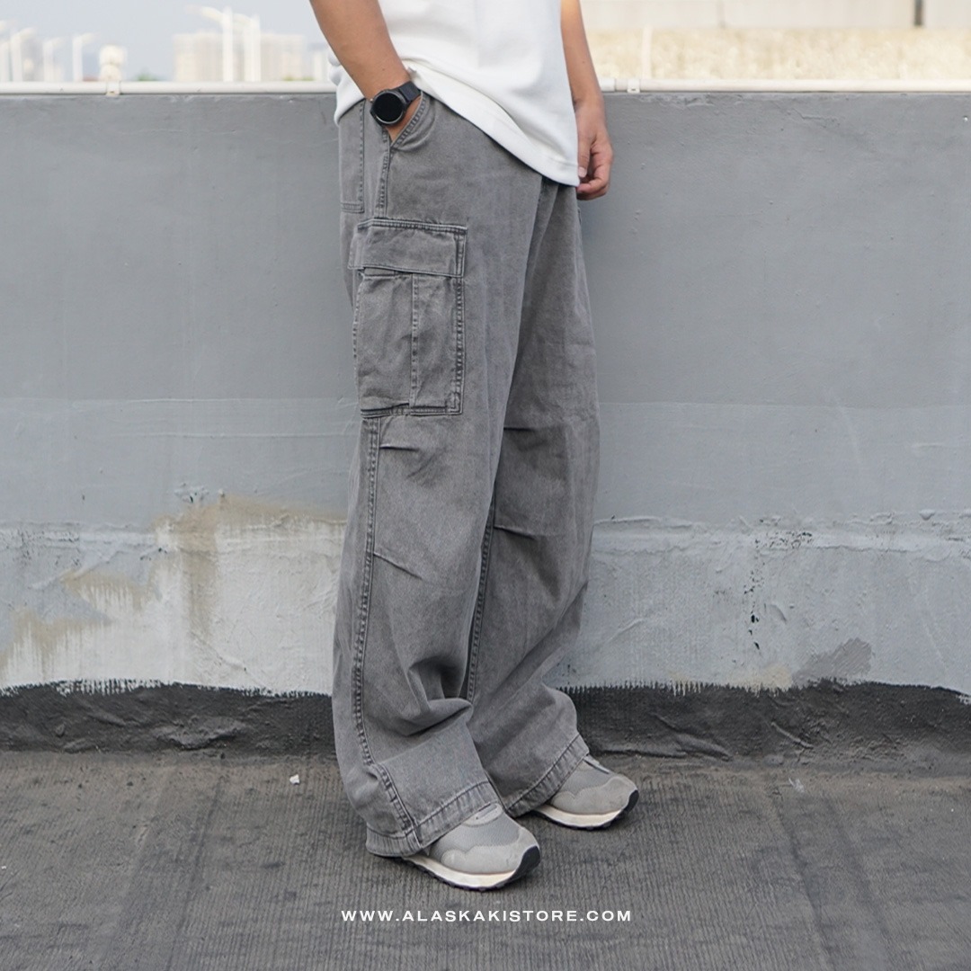 Denim Wide Cargo Pants Grey GU5041