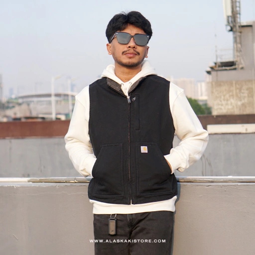 Image of Unisex Canvas Sherpa Vest Jacket Black CR1013