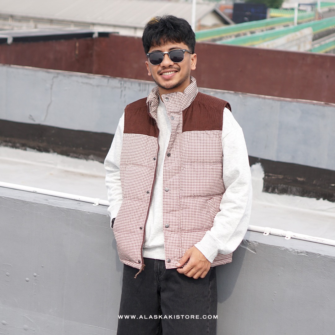 Puffer Vest Jacket Pattern Khaki GF1001
