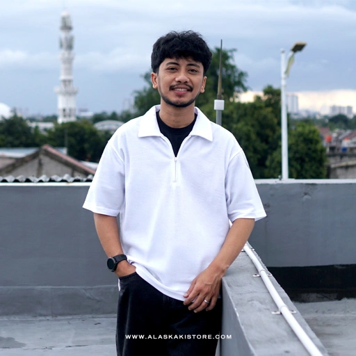 Image of Half Zip Polo Shirt by Common Issue White CI4042