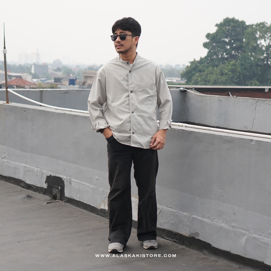 Collarless Long Sleeve Shirt Light Grey GL2003