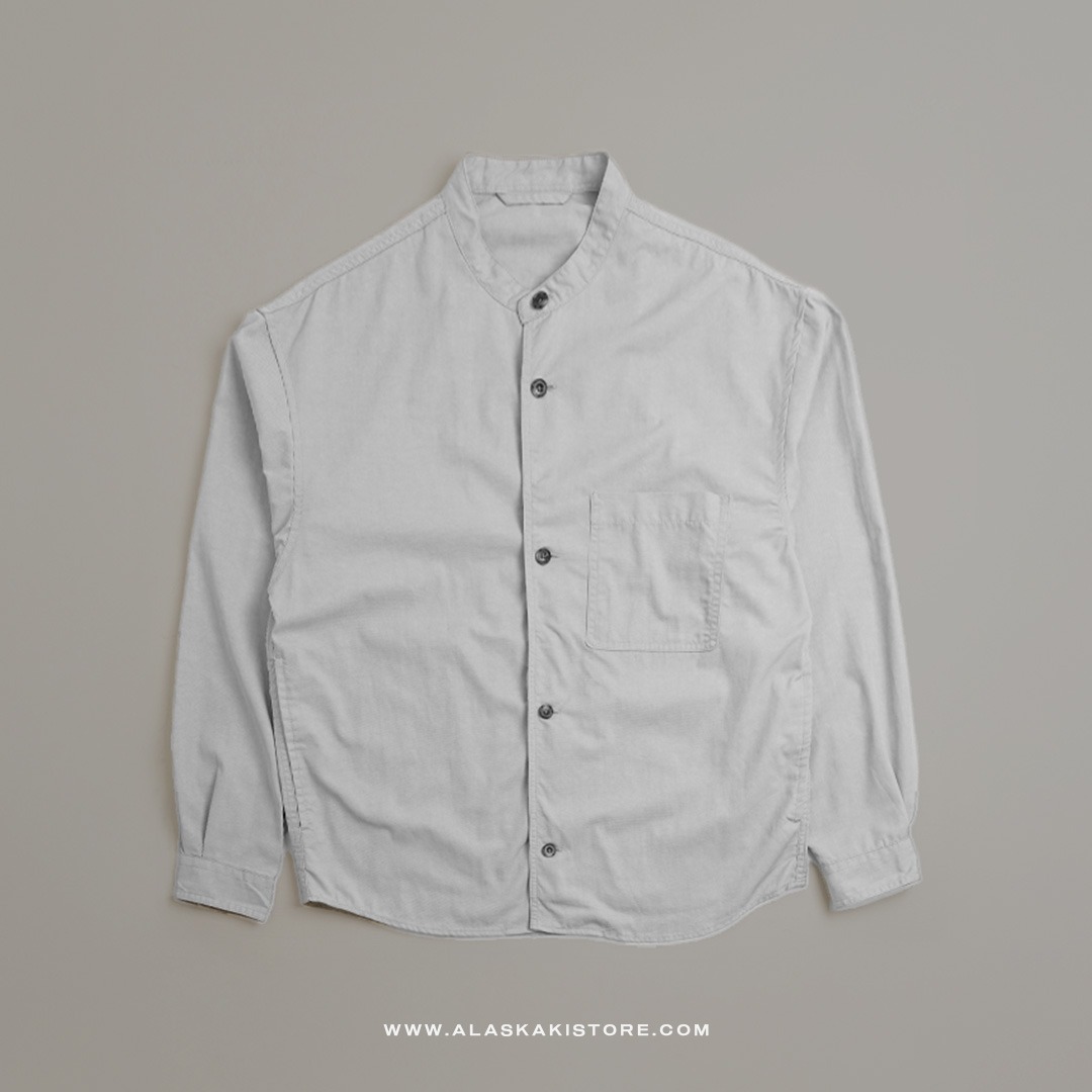 Collarless Long Sleeve Shirt Light Grey GL2003