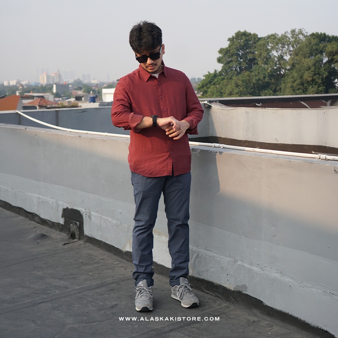 Crinkle Texture Long Sleeve Shirt Maroon SH2033