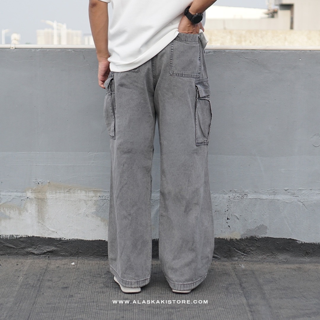 Denim Wide Cargo Pants Grey GU5041