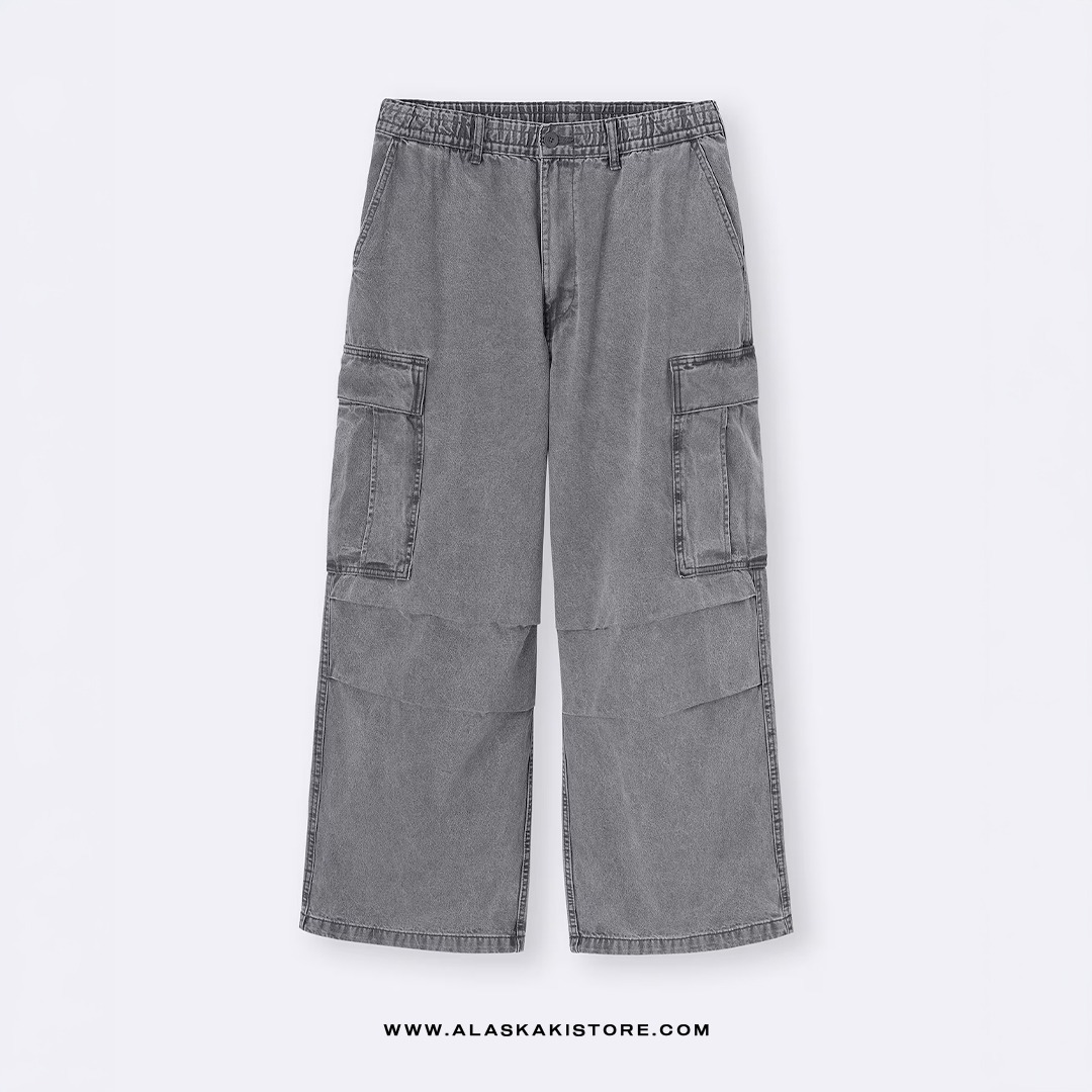 Denim Wide Cargo Pants Grey GU5041