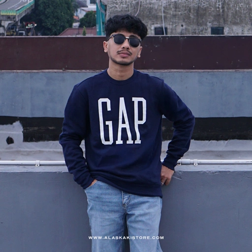 Image of Printed Logo Crewneck Sweatshirt Navy GA7011