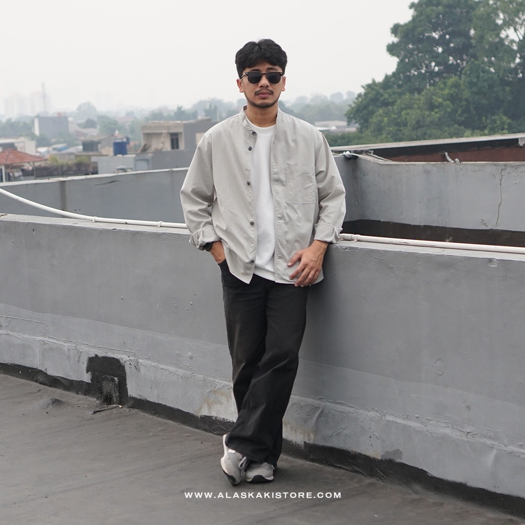 Collarless Long Sleeve Shirt Light Grey GL2003