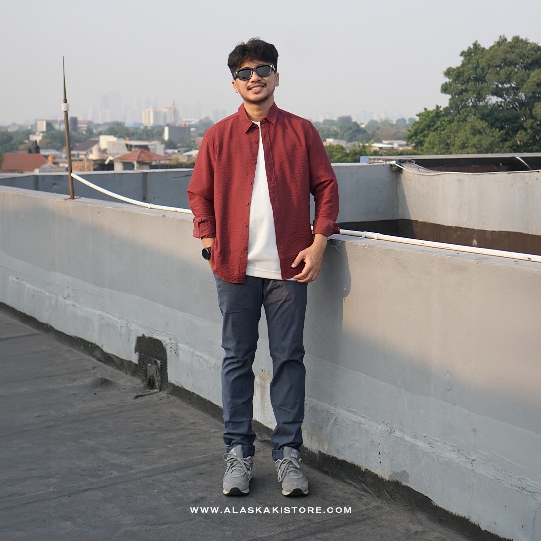 Crinkle Texture Long Sleeve Shirt Maroon SH2033