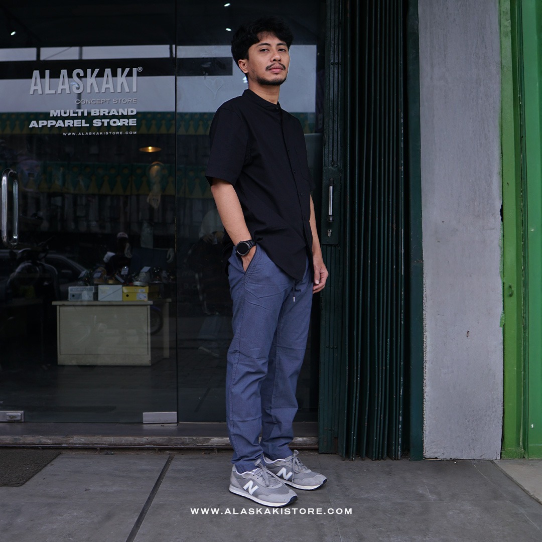 Chino Pants Elastic Waistband Blue Denim SO5002