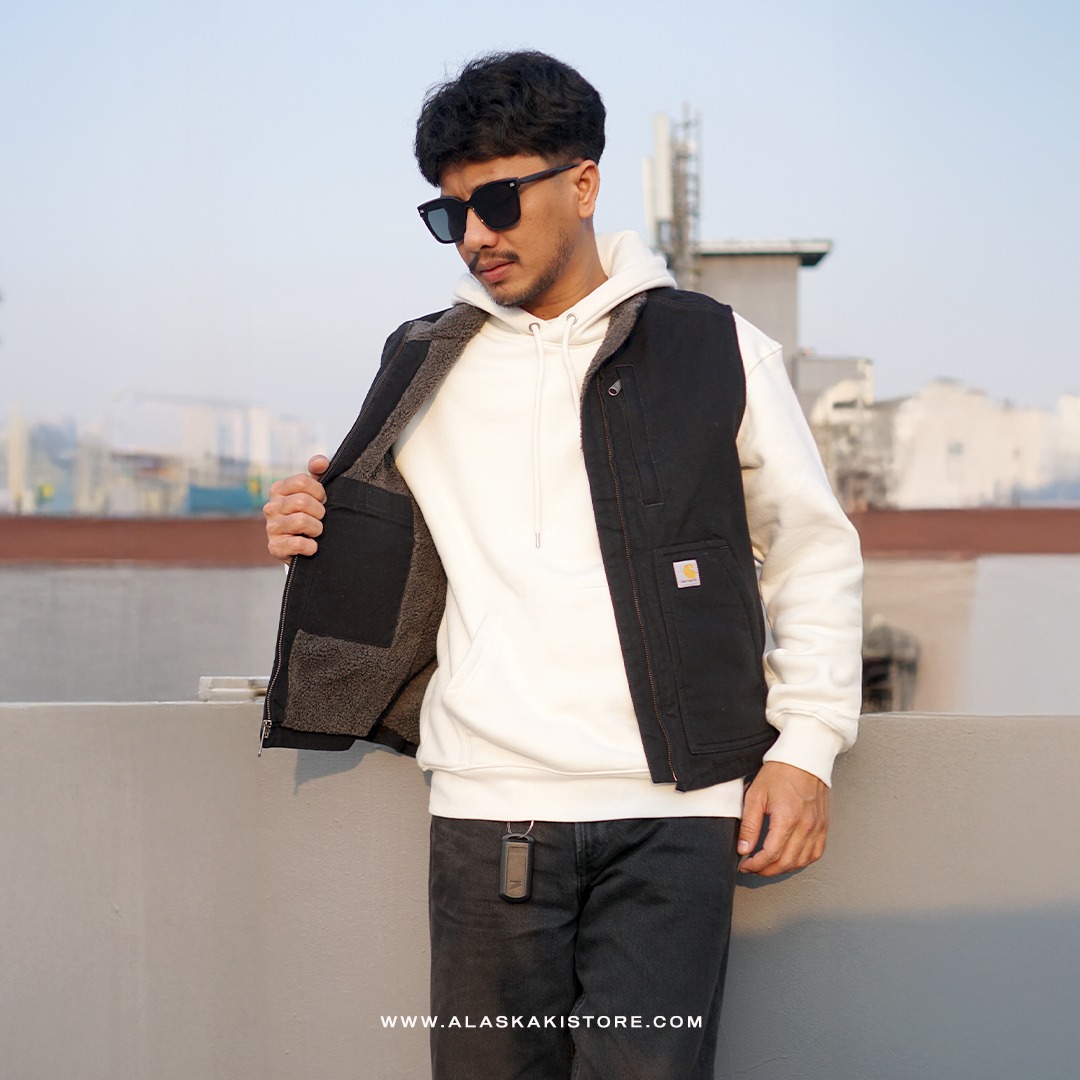 Unisex Canvas Sherpa Vest Jacket Black CR1013
