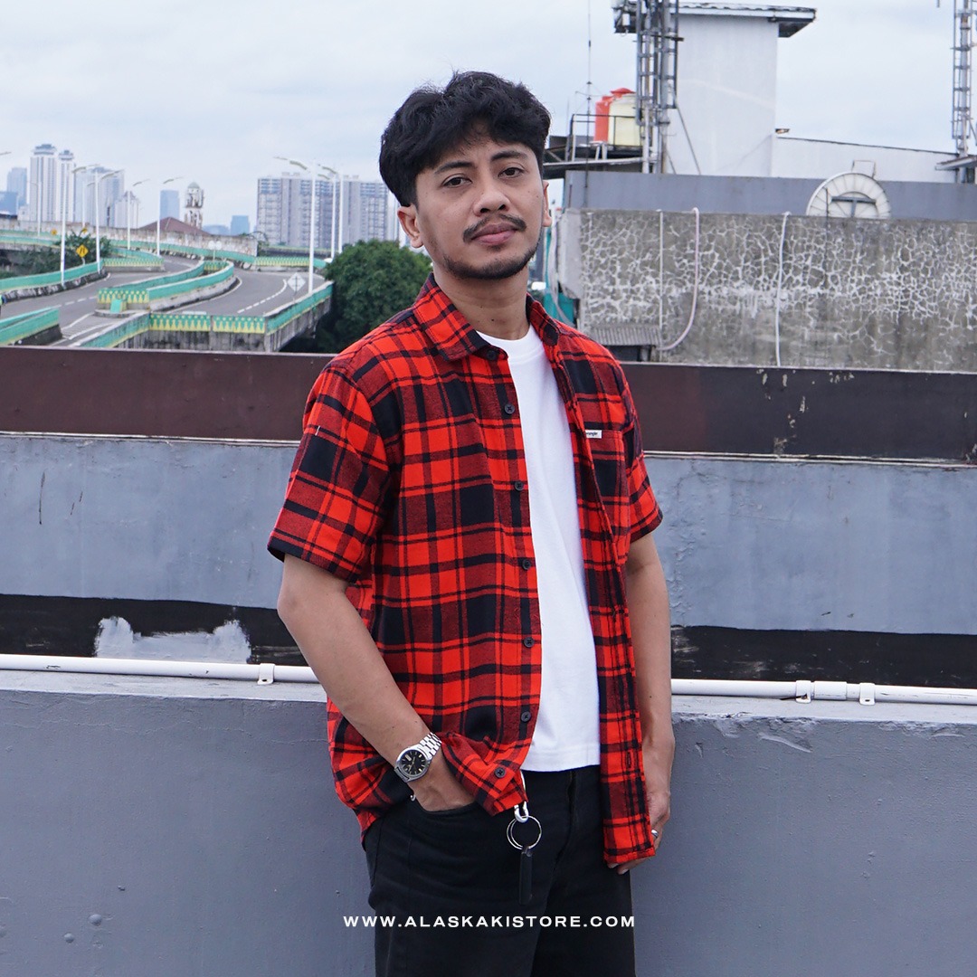 Short Sleeve Plaid Shirt Red WR2002