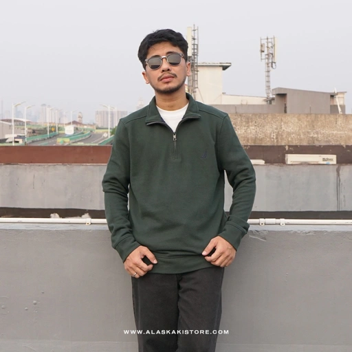 Image of Half Zip Pique Shirt Teal Green NC1016