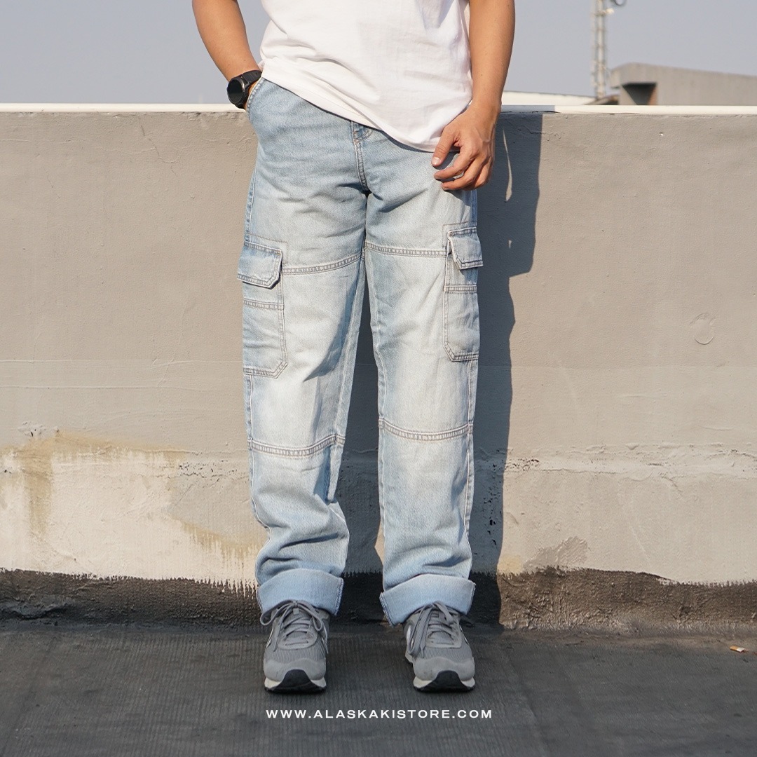 Loose Cargo Pants Blue Washed BS5038
