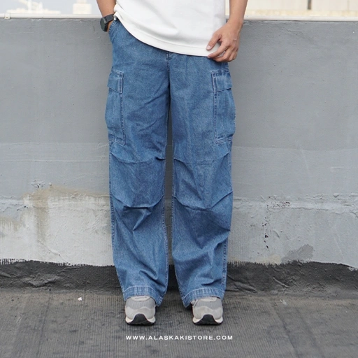 Denim Wide Cargo Pants Blue GU5039