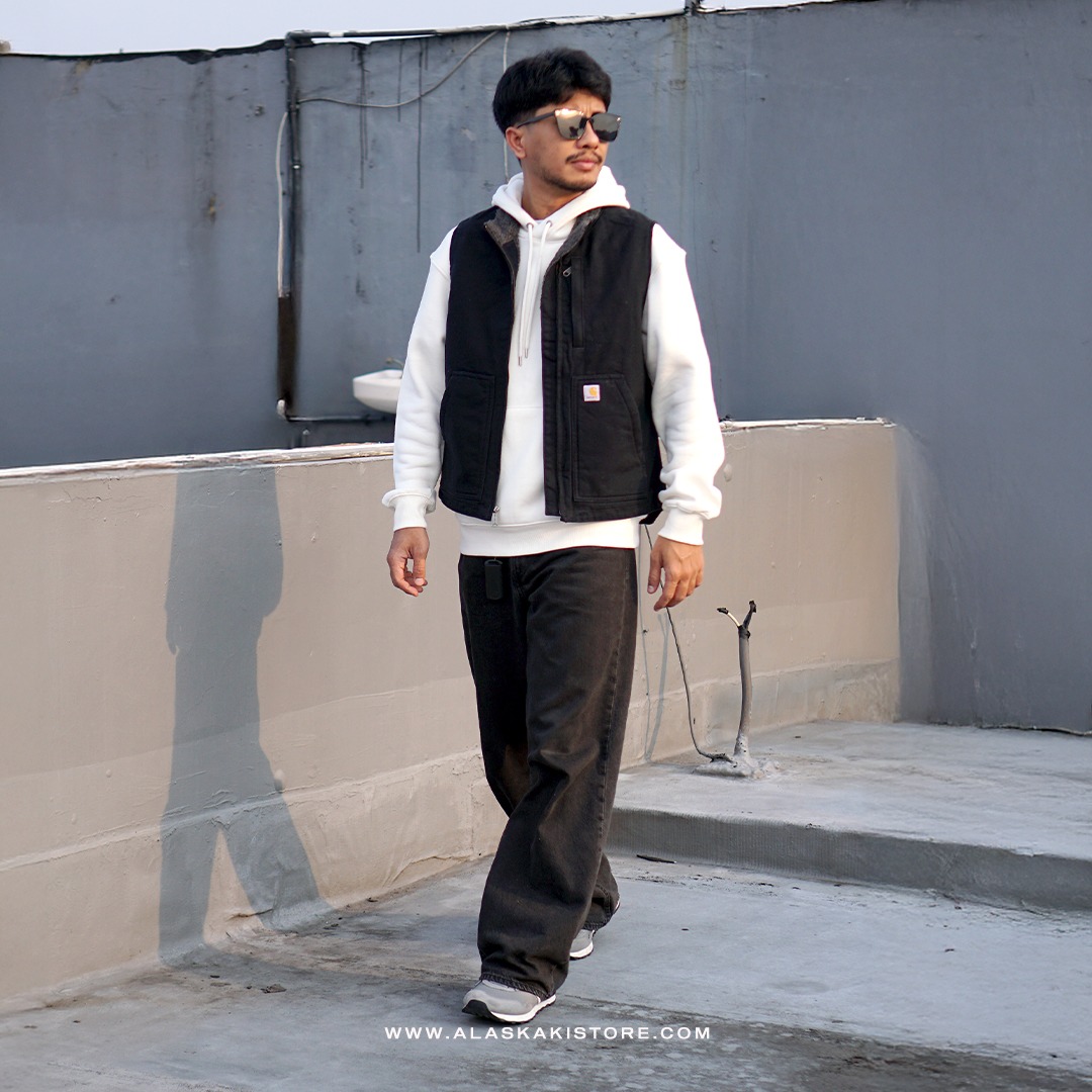 Unisex Canvas Sherpa Vest Jacket Black CR1013