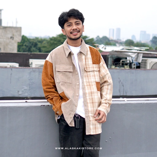 Image of Two Tone Corduroy Shirt Brown Khaki SS2013