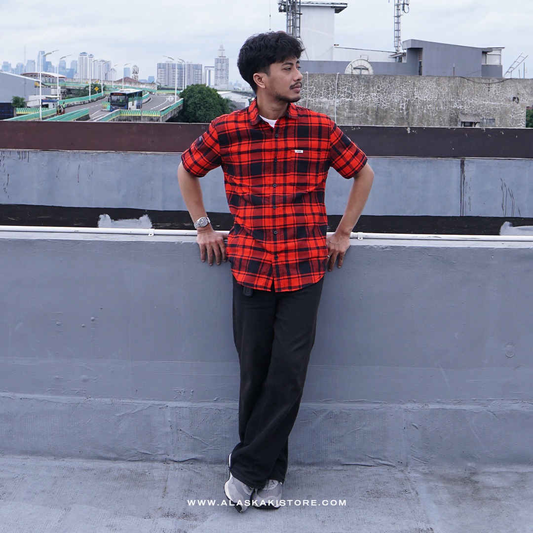Short Sleeve Plaid Shirt Red WR2002