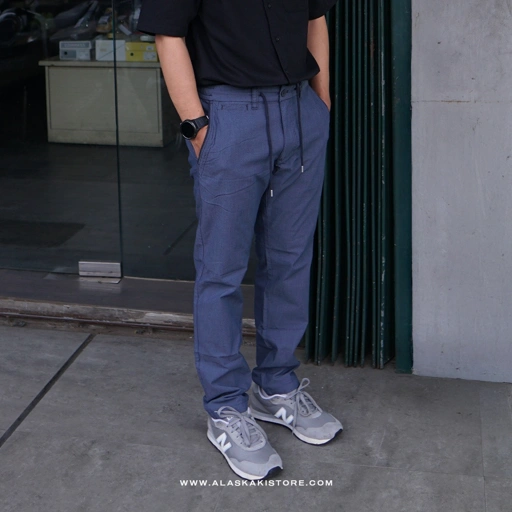 Image of Chino Pants Elastic Waistband Blue Denim SO5002