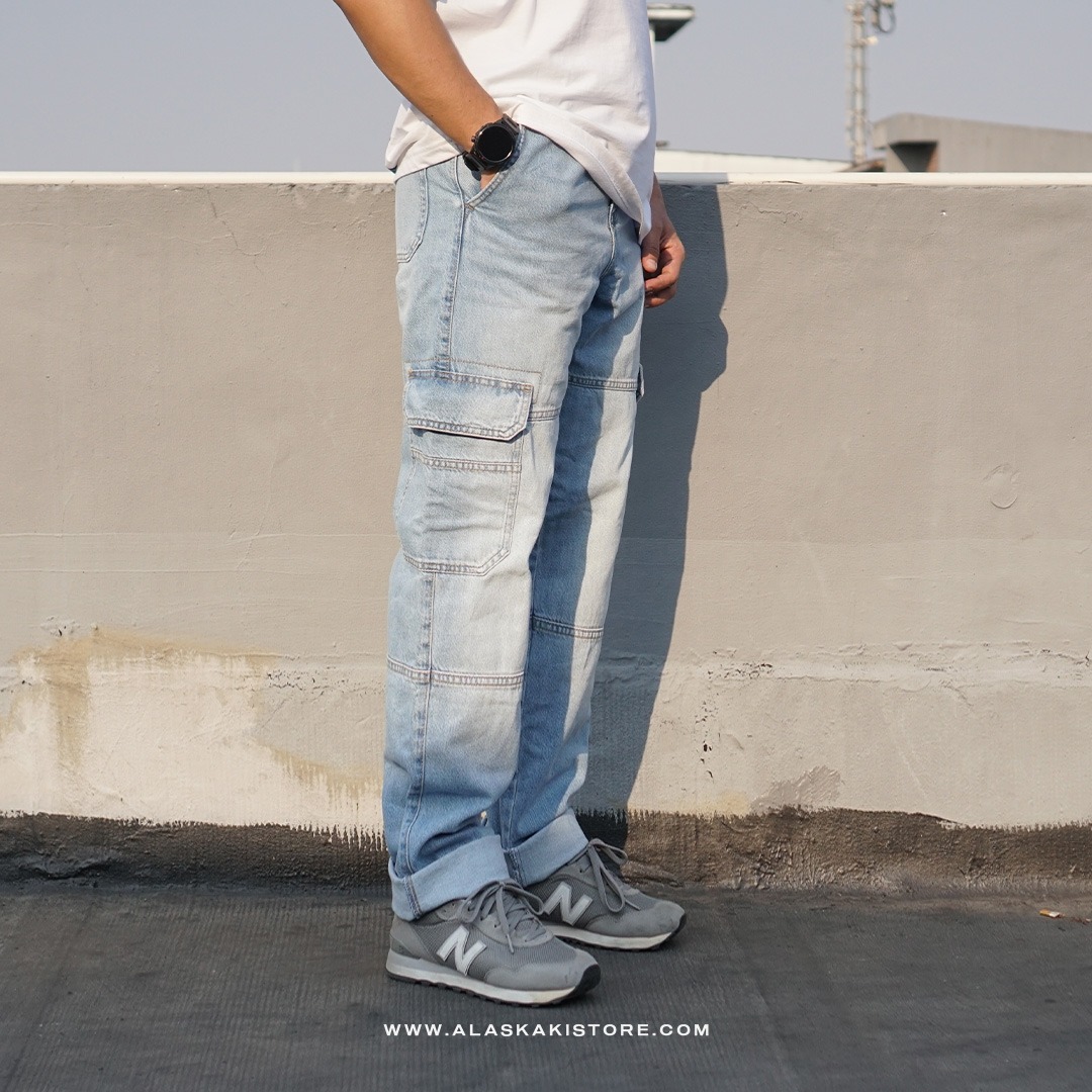 Loose Cargo Pants Blue Washed BS5038